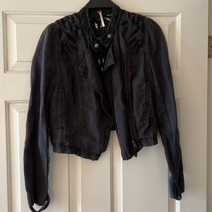 Free People linen crop lace Moto Jacket